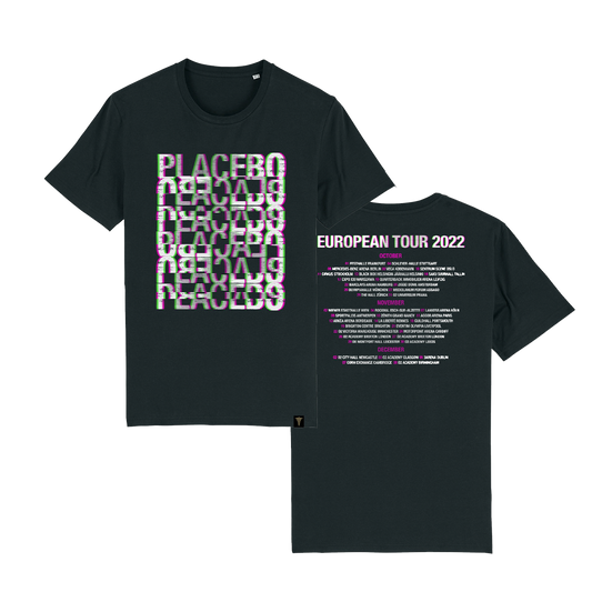 'GLITCH TOUR' BLACK T-SHIRT - THE GREEN & PINK EDITION