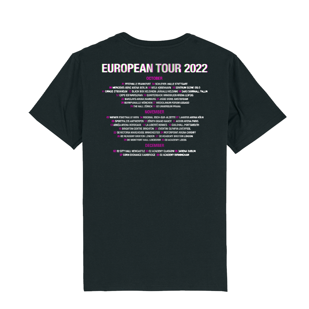 'GLITCH TOUR' BLACK T-SHIRT - THE GREEN & PINK EDITION